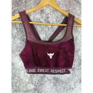 Under Armour Sports Bra Womens M Burgandy Project Rock Armour Mid Crossback Bull